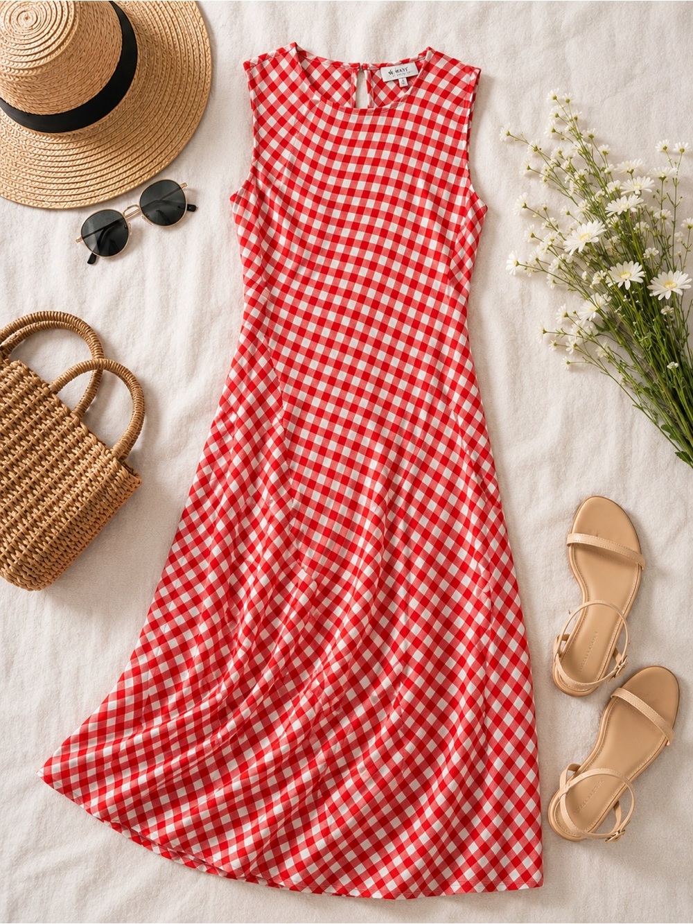 WAYF | Red White Gingham Midi Maxi Dress Small Anthropologie Picnic Cottagecore - Picture 2 of 7